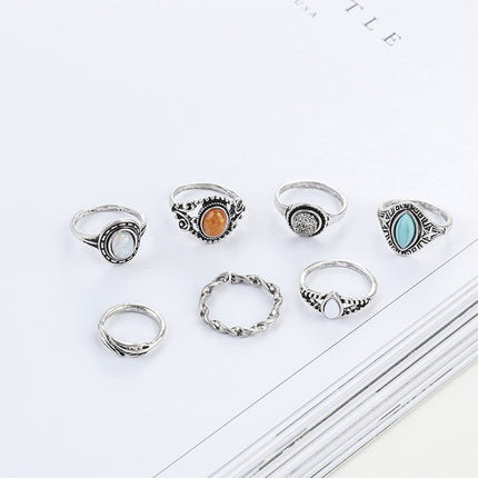 Juego De Anillos Con Diseño De Gemas De Colores De Aleación Chapado En Oro 14K