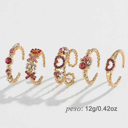 Juego De Anillos Con Diseño Abiertos Con Diamantes De Cobre Chapado En Oro 14K
