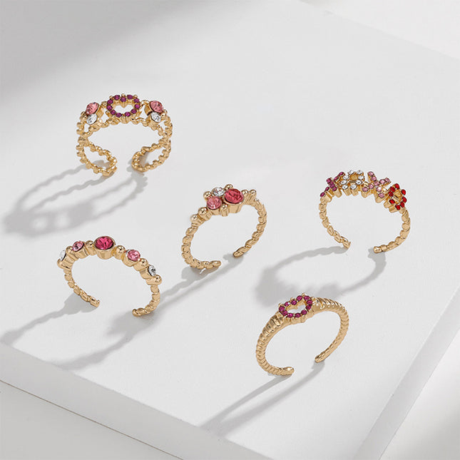 Juego De Anillos Con Diseño Abiertos Con Diamantes De Cobre Chapado En Oro 14K