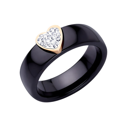 Anillo Con Diseño De Cerámica Y Diamantes En Acero Inoxidable Chapado En Oro 18K