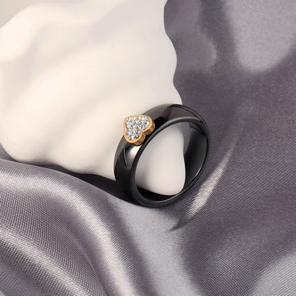 Anillo Con Diseño De Cerámica Y Diamantes En Acero Inoxidable Chapado En Oro 18K