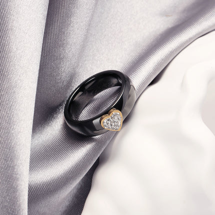Anillo Con Diseño De Cerámica Y Diamantes En Acero Inoxidable Chapado En Oro 18K