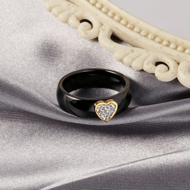 Anillo Con Diseño De Cerámica Y Diamantes En Acero Inoxidable Chapado En Oro 18K