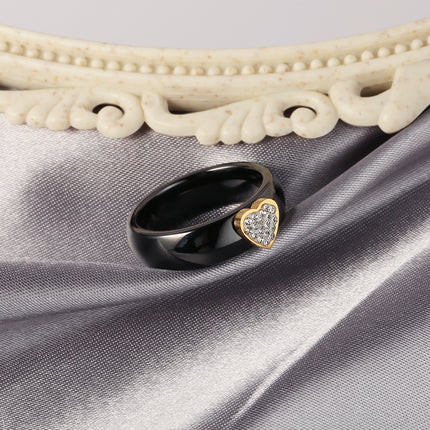 Anillo Con Diseño De Cerámica Y Diamantes En Acero Inoxidable Chapado En Oro 18K