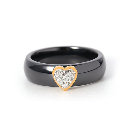 Anillo Con Diseño De Cerámica Y Diamantes En Acero Inoxidable Chapado En Oro 18K