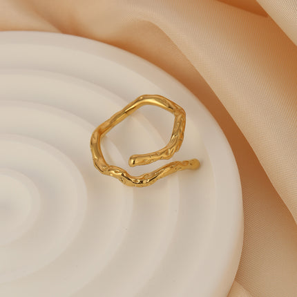 Anillo De Diseño Irregular Ajustable En Bambú Estilo De Acero Inoxidable Chapado En Oro 14K