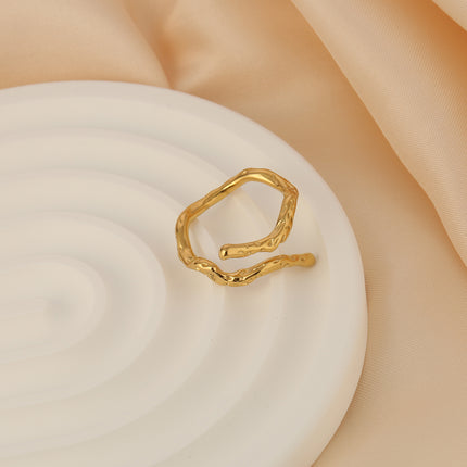 Anillo De Diseño Irregular Ajustable En Bambú Estilo De Acero Inoxidable Chapado En Oro 14K