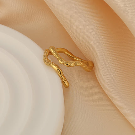 Anillo De Diseño Irregular Ajustable En Bambú Estilo De Acero Inoxidable Chapado En Oro 14K