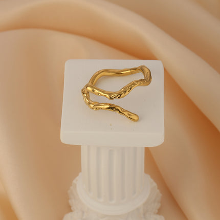 Anillo De Diseño Irregular Ajustable En Bambú Estilo De Acero Inoxidable Chapado En Oro 14K