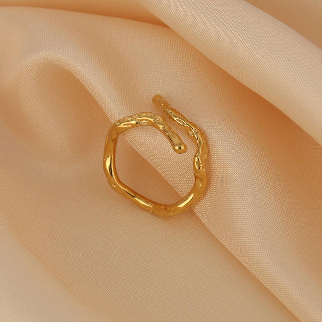 Anillo De Diseño Irregular Ajustable En Bambú Estilo De Acero Inoxidable Chapado En Oro 14K