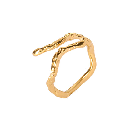 Anillo De Diseño Irregular Ajustable En Bambú Estilo De Acero Inoxidable Chapado En Oro 14K