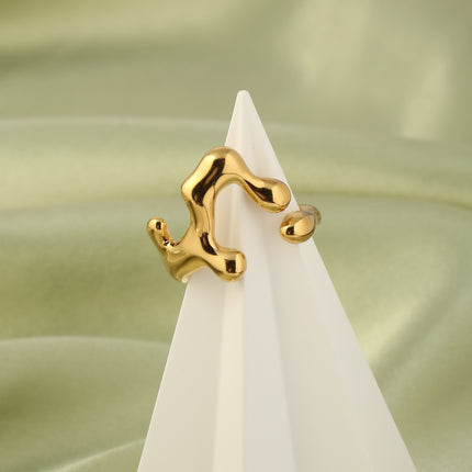 Anillo Ajustable Con Diseño Irregular  De Acero Inoxidable Chapado En Oro 14K