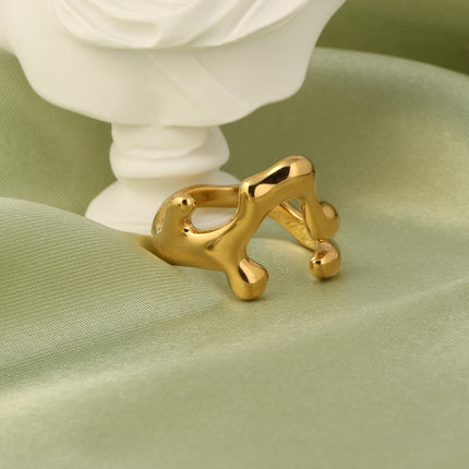Anillo Ajustable Con Diseño Irregular  De Acero Inoxidable Chapado En Oro 14K