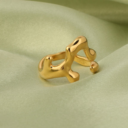 Anillo Ajustable Con Diseño Irregular  De Acero Inoxidable Chapado En Oro 14K