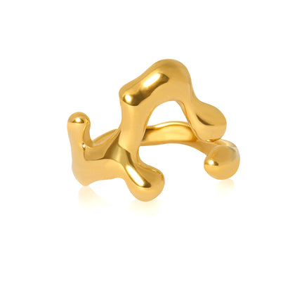 Anillo Ajustable Con Diseño Irregular  De Acero Inoxidable Chapado En Oro 14K