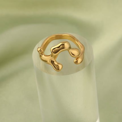 Anillo Ajustable Con Diseño Irregular  De Acero Inoxidable Chapado En Oro 14K