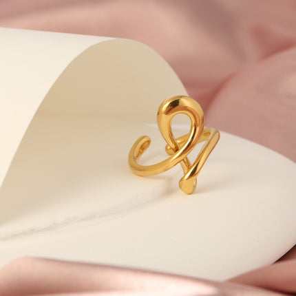 Anillo Ajustable De Alta Gama Con Diseño Versátil De Acero Inoxidable Chapado En Oro 14K
