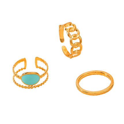Juego De Anillos Con Diseño Ovalado  De Aceite Ajustable  De Acero Inoxidable Chapado En Oro 14K