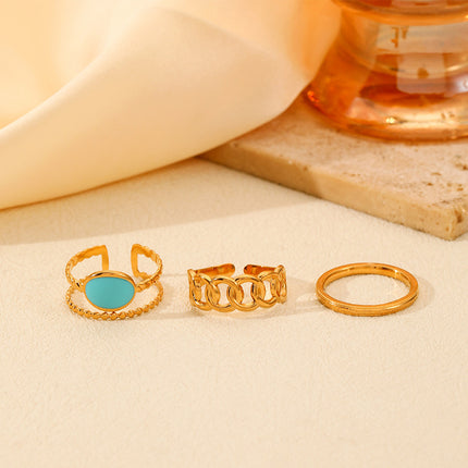 Juego De Anillos Con Diseño Ovalado  De Aceite Ajustable  De Acero Inoxidable Chapado En Oro 14K