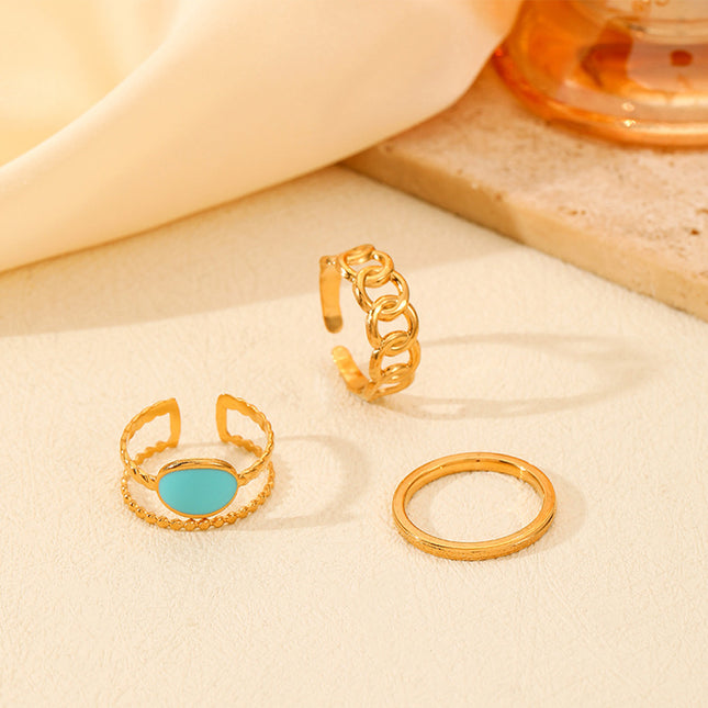 Juego De Anillos Con Diseño Ovalado  De Aceite Ajustable  De Acero Inoxidable Chapado En Oro 14K