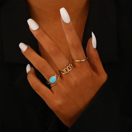 Juego De Anillos Con Diseño Ovalado  De Aceite Ajustable  De Acero Inoxidable Chapado En Oro 14K