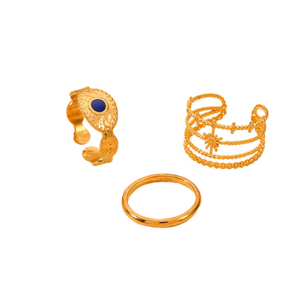 Juego De Anillos Ajustable Con Diseño Único De Acero Inoxidable Chapado En Oro 14K