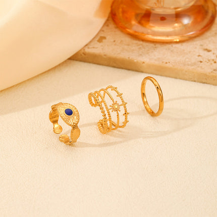 Juego De Anillos Ajustable Con Diseño Único De Acero Inoxidable Chapado En Oro 14K