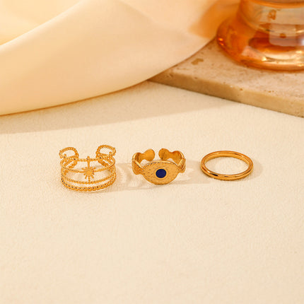 Juego De Anillos Ajustable Con Diseño Único De Acero Inoxidable Chapado En Oro 14K