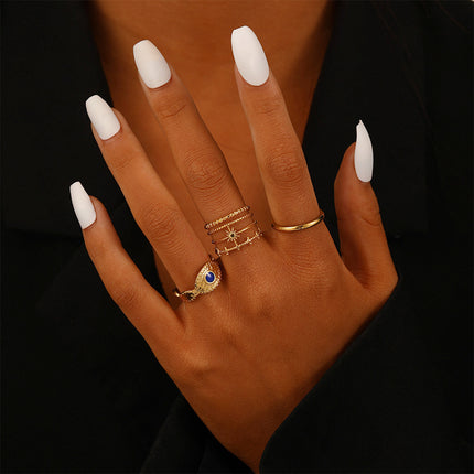 Juego De Anillos Ajustable Con Diseño Único De Acero Inoxidable Chapado En Oro 14K