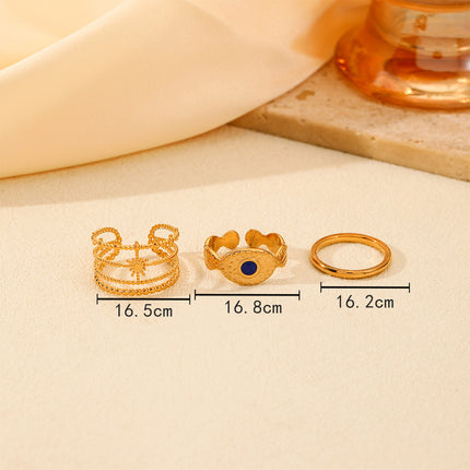 Juego De Anillos Ajustable Con Diseño Único De Acero Inoxidable Chapado En Oro 14K
