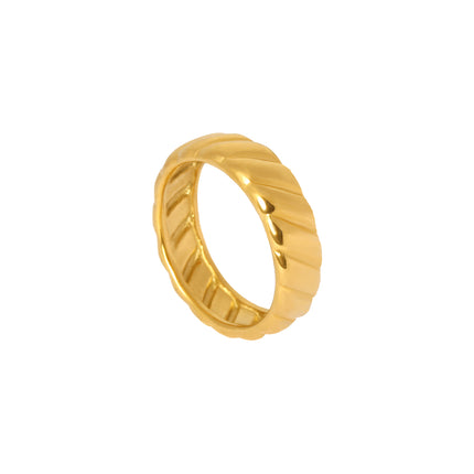 Anillo De Moda Con Diseño Patrón De Neumático En Acero Inoxidable Chapado En Oro 18k
