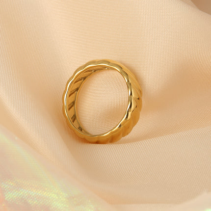 Anillo De Moda Con Diseño Patrón De Neumático En Acero Inoxidable Chapado En Oro 18k
