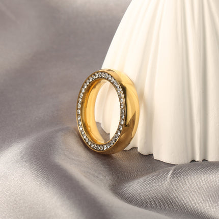 Anillo Con Diseño Exclusivo De Diamantes En Acero Inoxidable Chapado En Oro 14K