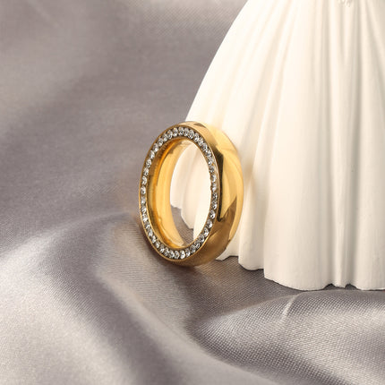 Anillo Con Diseño Exclusivo De Diamantes En Acero Inoxidable Chapado En Oro 14K