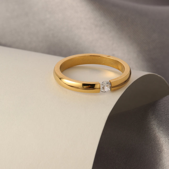 Anillo Con Diseño Abierto De Moda Con De Diamantes En Acero Inoxidable Chapado En Oro 18K