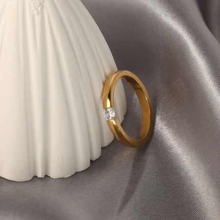 Anillo Con Diseño Abierto De Moda Con De Diamantes En Acero Inoxidable Chapado En Oro 18K