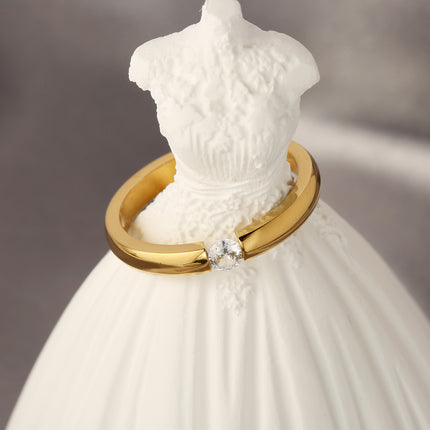Anillo Con Diseño Abierto De Moda Con De Diamantes En Acero Inoxidable Chapado En Oro 18K