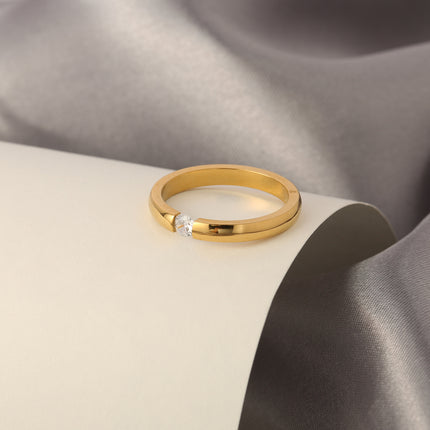 Anillo Con Diseño Abierto De Moda Con De Diamantes En Acero Inoxidable Chapado En Oro 18K