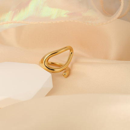 Anillo Femenino De Diseño Irregular Cruzado De Acero Inoxidable Chapado En Oro 14K