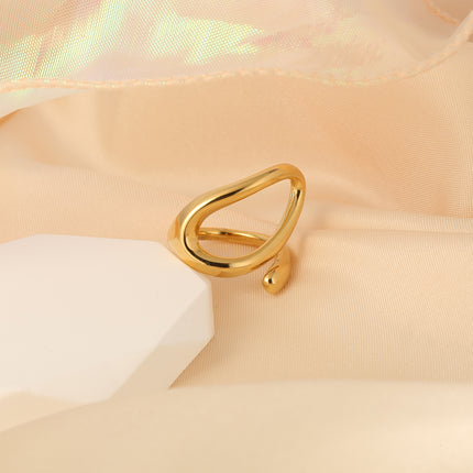 Anillo Femenino De Diseño Irregular Cruzado De Acero Inoxidable Chapado En Oro 14K