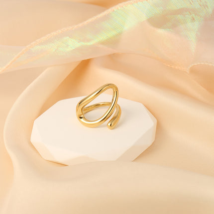 Anillo Femenino De Diseño Irregular Cruzado De Acero Inoxidable Chapado En Oro 14K