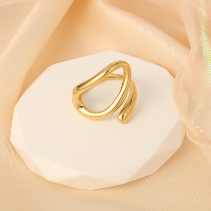 Anillo Femenino De Diseño Irregular Cruzado De Acero Inoxidable Chapado En Oro 14K