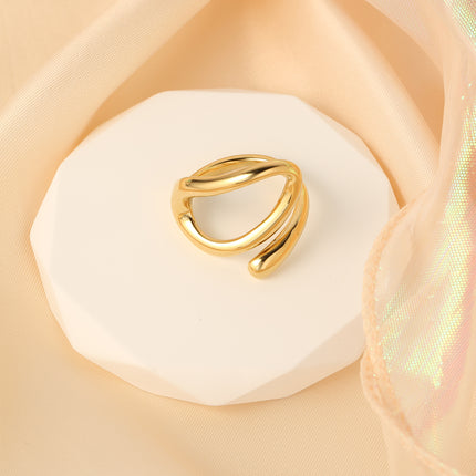 Anillo Femenino De Diseño Irregular Cruzado De Acero Inoxidable Chapado En Oro 14K