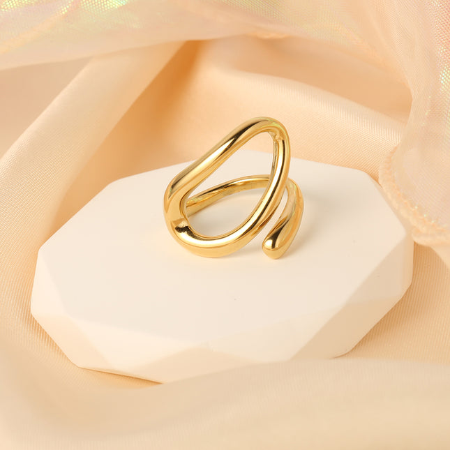 Anillo Femenino De Diseño Irregular Cruzado De Acero Inoxidable Chapado En Oro 14K