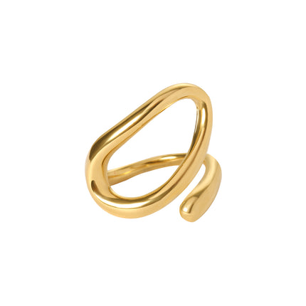 Anillo Femenino De Diseño Irregular Cruzado De Acero Inoxidable Chapado En Oro 14K