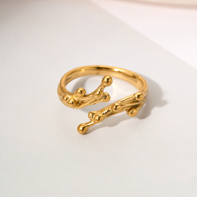 Anillo Con Diseño De Ramas Vintage Y Moda De Acero Inoxidable Chapado En Oro 14K