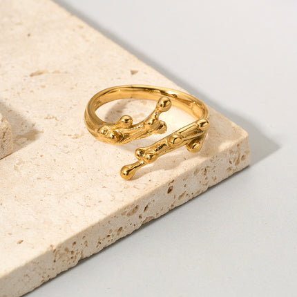 Anillo Con Diseño De Ramas Vintage Y Moda De Acero Inoxidable Chapado En Oro 14K
