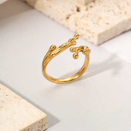 Anillo Con Diseño De Ramas Vintage Y Moda De Acero Inoxidable Chapado En Oro 14K