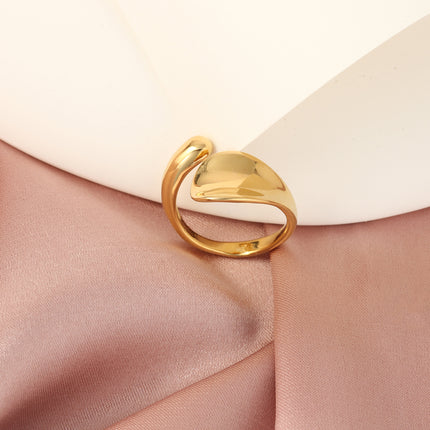 Anillo Con Diseño De Superficie Curva Geométrica De Acero Inoxidable Chapado En Oro 14K