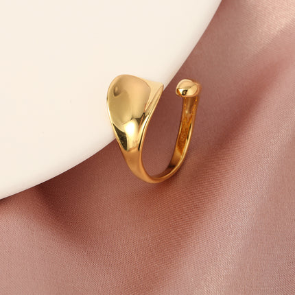 Anillo Con Diseño De Superficie Curva Geométrica De Acero Inoxidable Chapado En Oro 14K